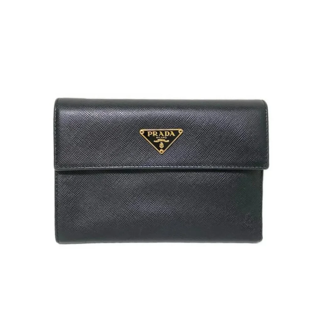 PRADA Black Leather Trifold Wallet 194-081025 - Picture 1 of 7